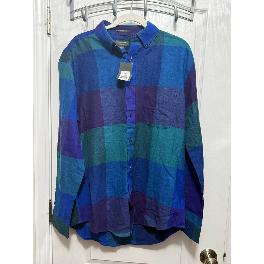 John Bartlett Consensus Men's‎ L Plaid Flannel Button Down Shirt JB's Essential